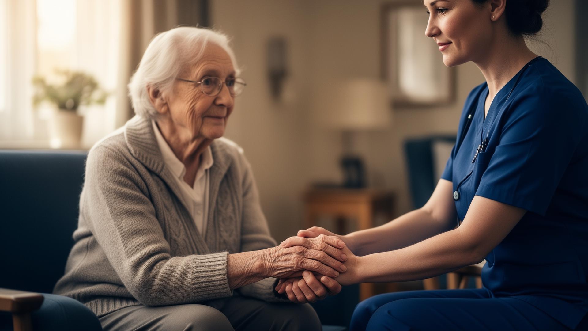 Pflegekraft betreut ältere Patientin
